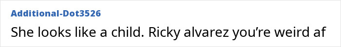 A social media comment from Additional-Dot3526 about Ariana Grande's appearance and a mention of Ricky Alvarez.