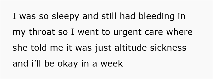 Text about a woman's altitude sickness and bleeding in her throat, highlighting the rare cancer aspect. Text about a woman's altitude sickness and bleeding in her throat, highlighting the rare cancer aspect.