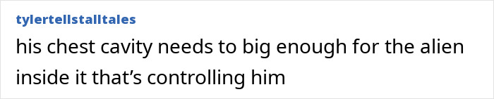 An online comment jokingly attributing Elon Musk's posture to an alien inside his chest.