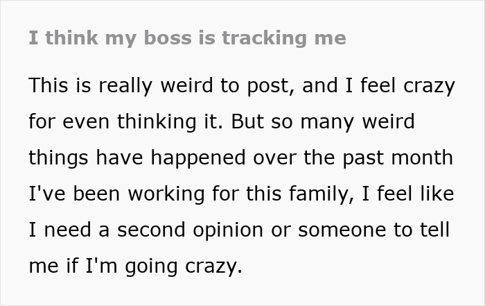 A social media post with the heading I think my boss is tracking me