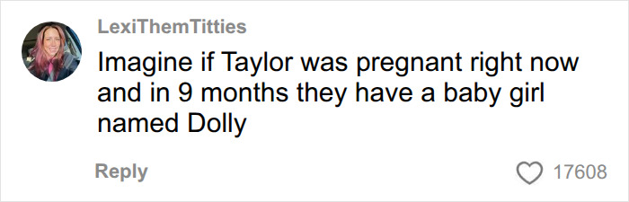 A fan's comment on a video of Dolly Parton, suggesting a baby girl named Dolly, turning heads online. A fan's comment on a video of Dolly Parton, suggesting a baby girl named Dolly, turning heads online.
