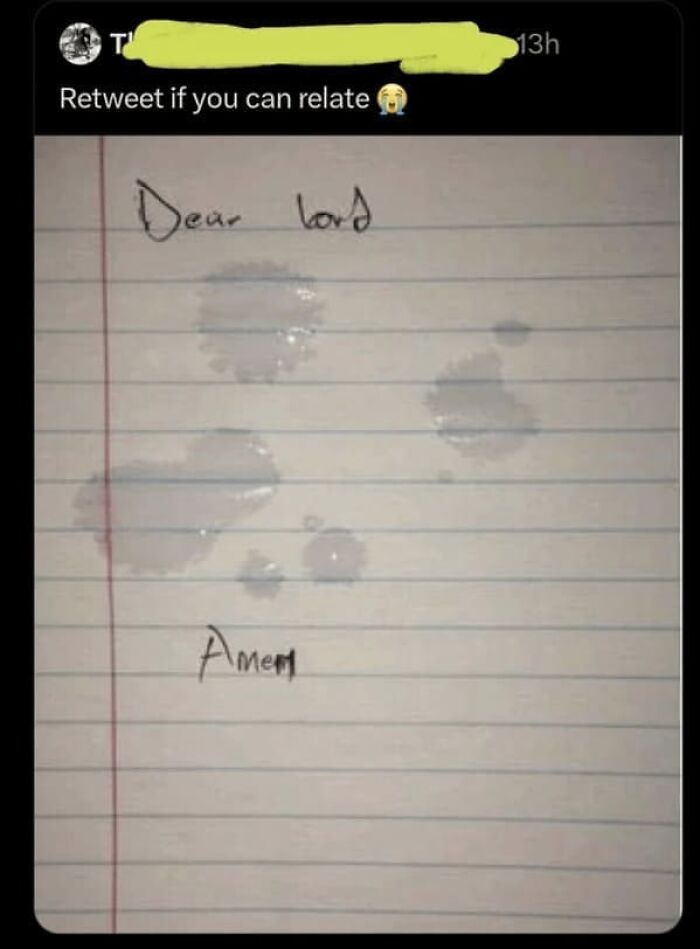 A cringy fail with a handwritten note saying Dear Lord Amen with watermarks, perfect for unposted content.