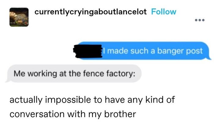 A humorous text conversation between two people showing a cringe-worthy interaction that might make you cry-laugh.