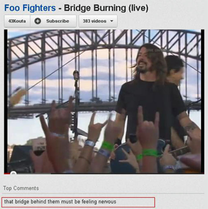 People found gold in a YouTube comment on a Foo Fighters live performance video.