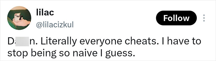 Tweet expressing frustration about cheating related to Game Of Thrones star allegations