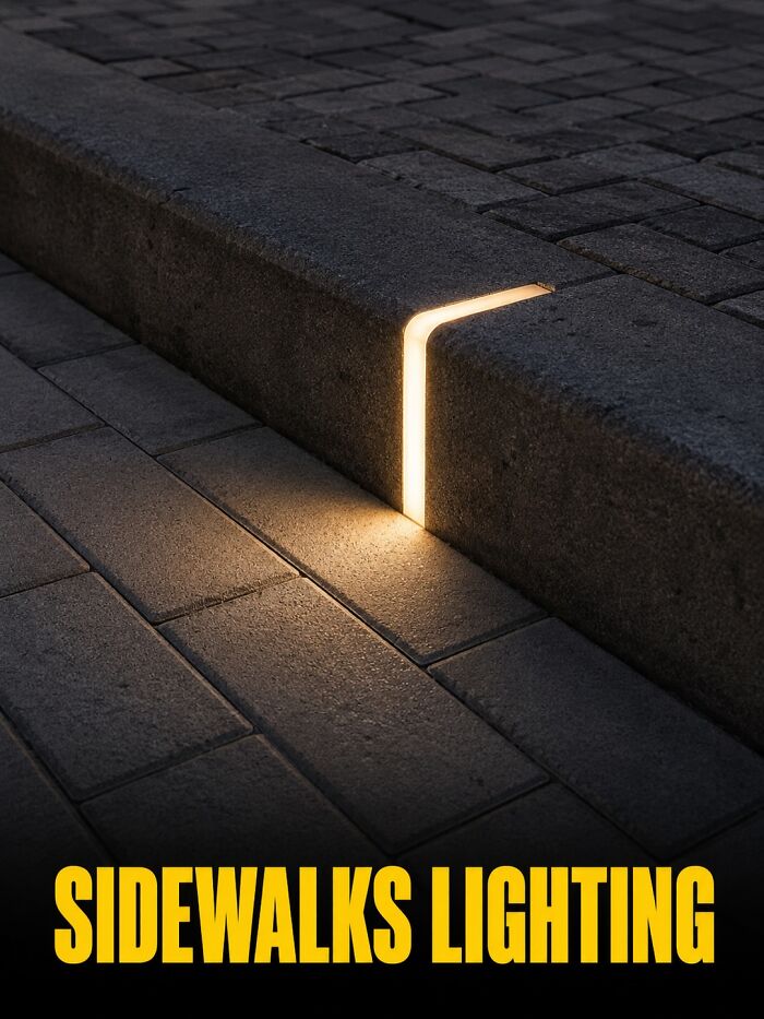 Sidewalks lighting design with a bright, practical product design for safety and ambiance.