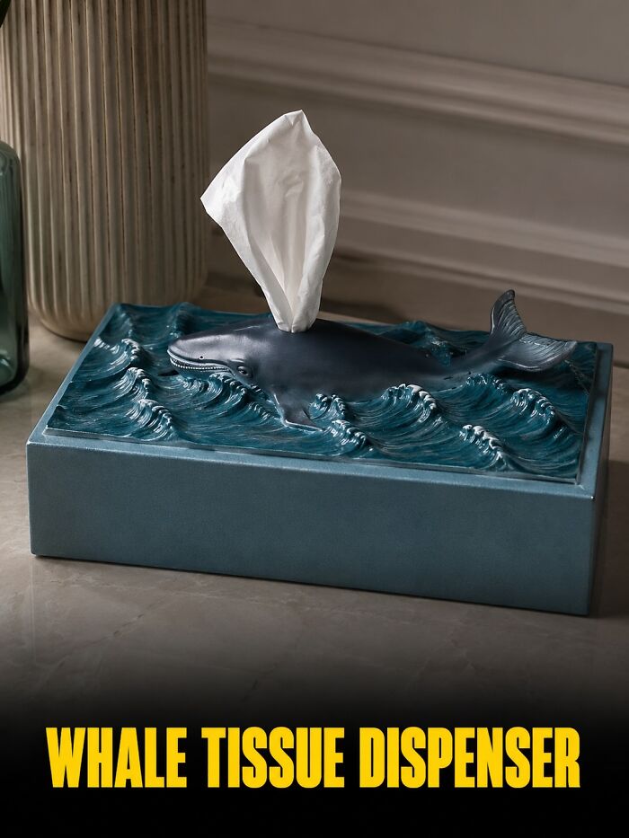 A whale tissue dispenser, a decorative and practical product design for home use.