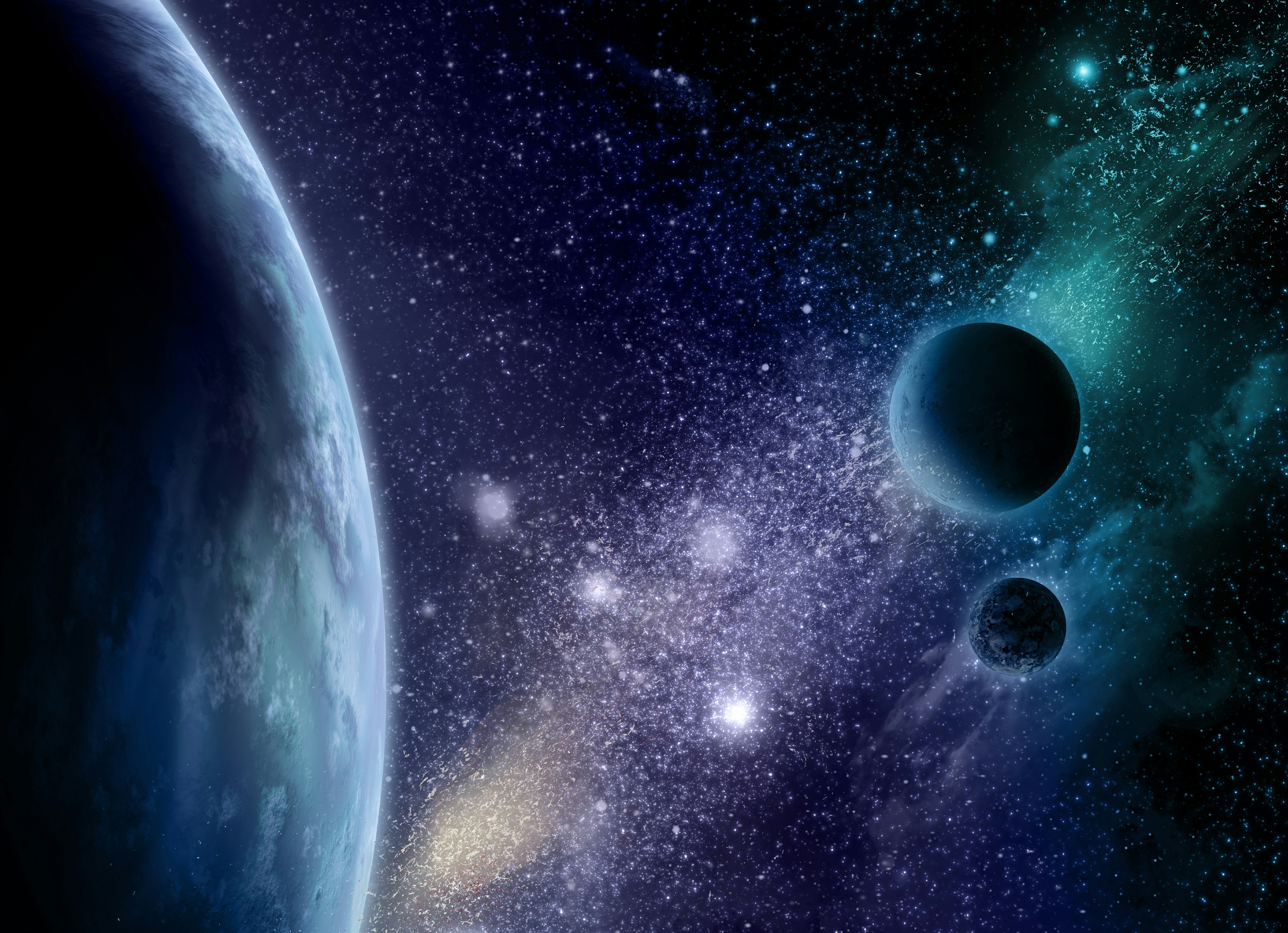 Planets and stars in deep space cosmos