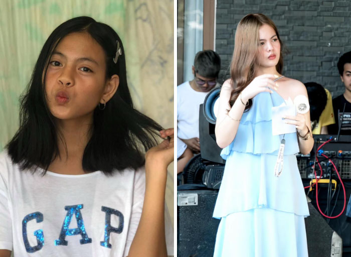 On the left, a young girl making a face; on the right, a girl in a light blue dress with a fan, showing girls will decide to change everything.