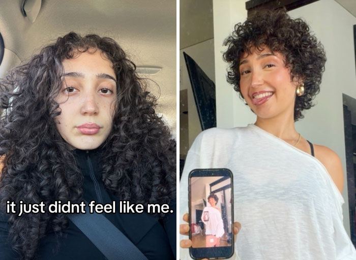 A girl changed everything about herself by cutting and styling her curly hair for a new look.