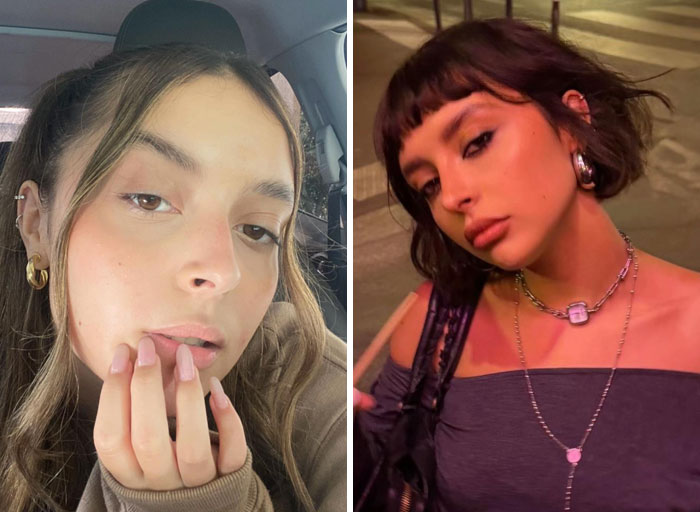 Photos of girls changing themselves, showing a dramatic hair and makeup transformation, proving girls change everything about themselves.