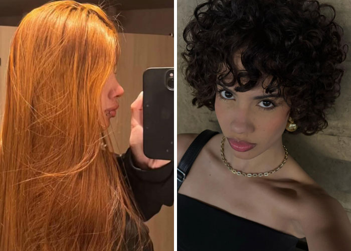 A girl's transformation from long orange hair to short dark curls, reflecting how girls decide to change everything about themselves.