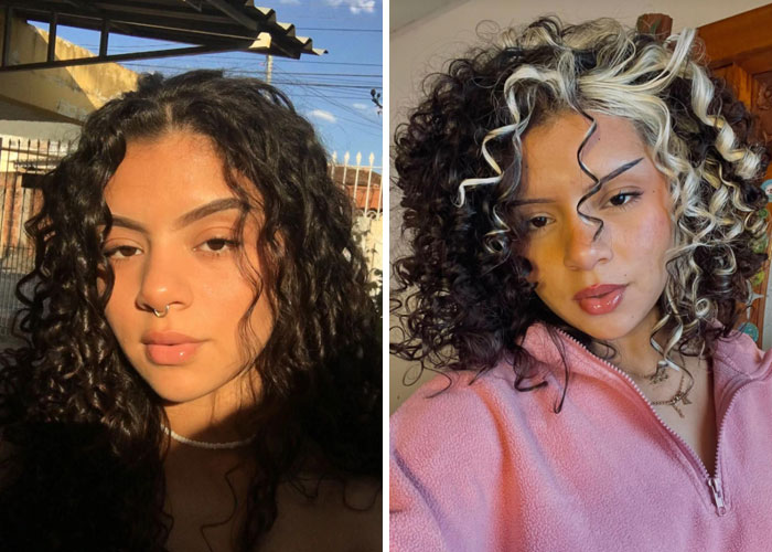 Two pictures of a girl before and after, demonstrating how girls decide to change everything about themselves with hair color.