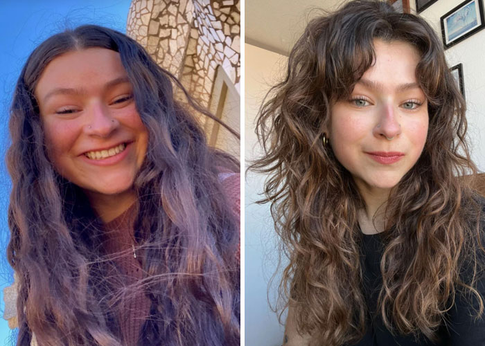 A girl before and after deciding to change everything about herself, showing a fresh haircut and a confident smile.