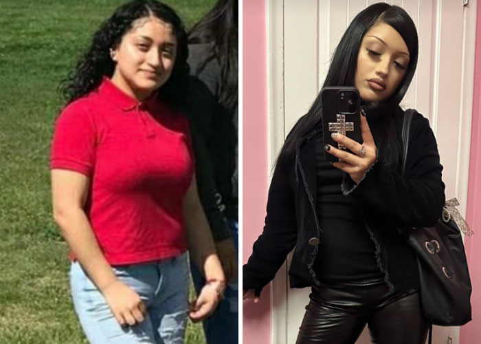 A girl's striking transformation before and after, illustrating her decision to change everything about herself.