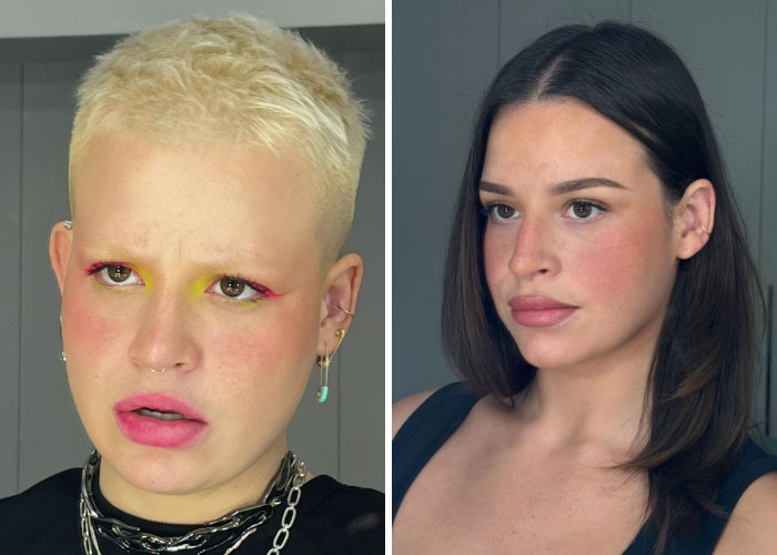 A girl's dramatic transformation before and after, reflecting her decision to change everything about herself.