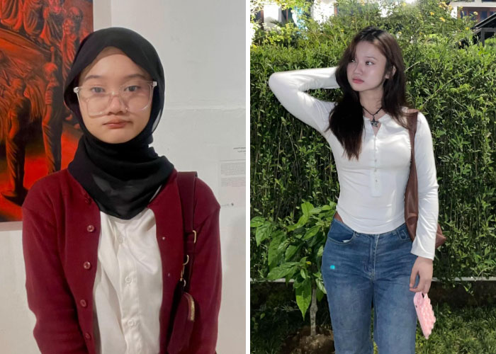 A girl before and after changing her appearance, highlighting a fresh look after deciding to change everything about herself.