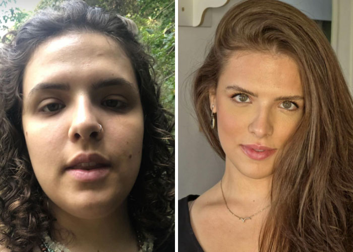 A girl's before and after photos, illustrating a transformation after deciding to change everything about herself.