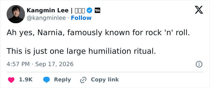 A social media post with a user's comment, discussing religious backlash to a fantasy adaptation.