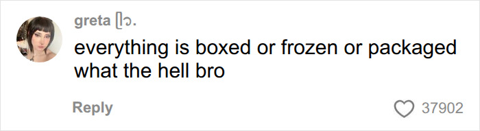 A comment about American parents filling a grocery cart, questioning the lack of actual food. A comment about American parents filling a grocery cart, questioning the lack of actual food.
