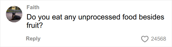 A comment about American parents filling their grocery cart, asking if they eat unprocessed food besides fruit. A comment about American parents filling their grocery cart, asking if they eat unprocessed food besides fruit.