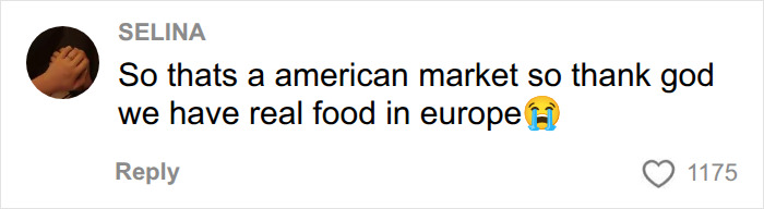 A comment contrasting American groceries with European real food, about American parents' food choices. A comment contrasting American groceries with European real food, about American parents' food choices.