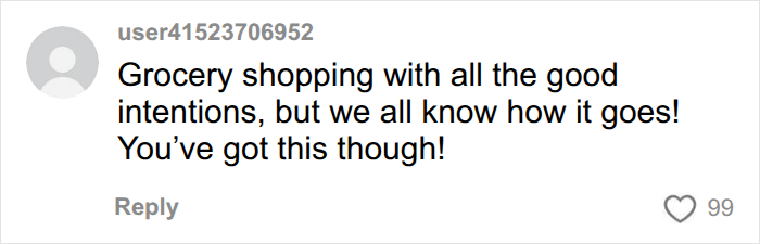 A comment from user41523706952 about grocery shopping with good intentions for American parents. A comment from user41523706952 about grocery shopping with good intentions for American parents.
