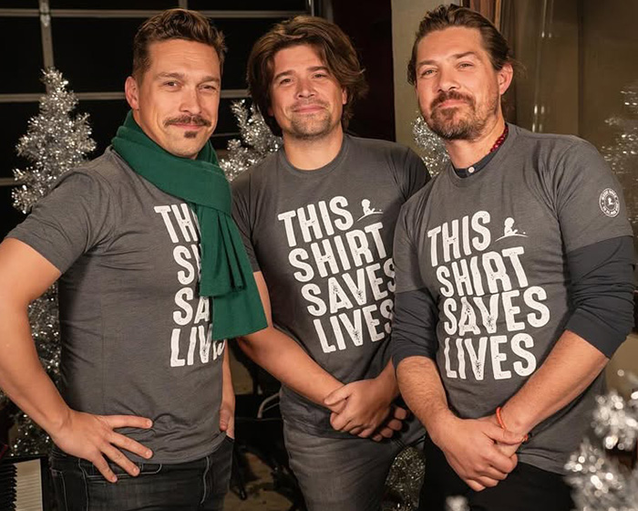 40YO Hanson Brothers wearing This Shirt Saves Lives t-shirts posing together