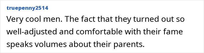 Social media comment praising Hanson brothers for their well-adjusted life after fame
