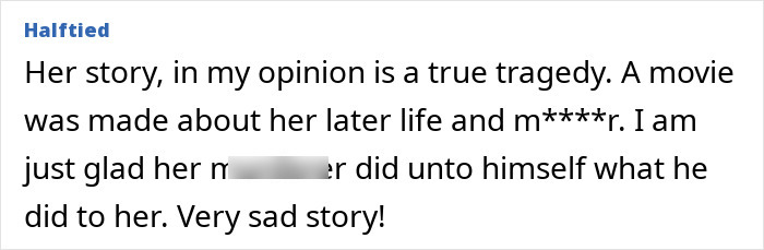 A comment discussing the tragic story of the beauty goddess, her life, and the man who took her life. A comment discussing the tragic story of the beauty goddess, her life, and the man who took her life.