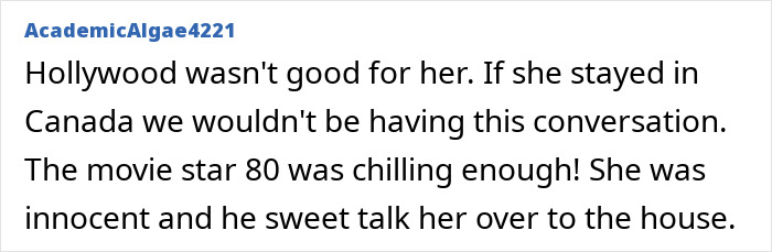 A social media comment discussing Hollywood and the tragic loss of a beauty goddess. A social media comment discussing Hollywood and the tragic loss of a beauty goddess.