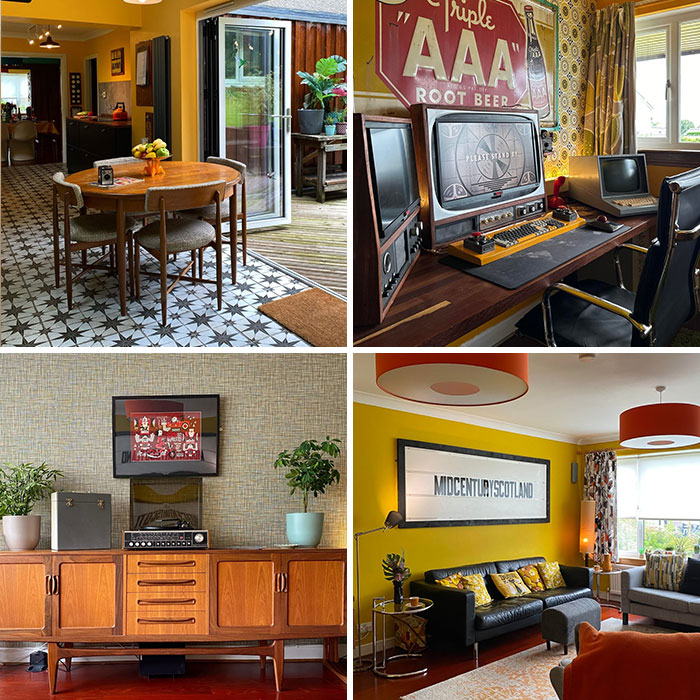 A collage of four different home decor projects, each showing unique interiors with various design elements.