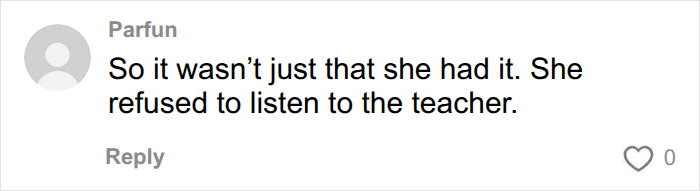 A comment about an honors student who refused to listen to the teacher, leading to her suspension over coffee.