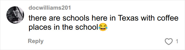 A comment on an article about an honors student suspension, mentioning schools in Texas with coffee places.