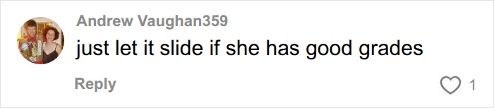 A comment on an article about an honors student suspension, suggesting leniency for students with good grades.
