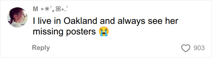 Comment mentioning seeing missing wife posters in Oakland