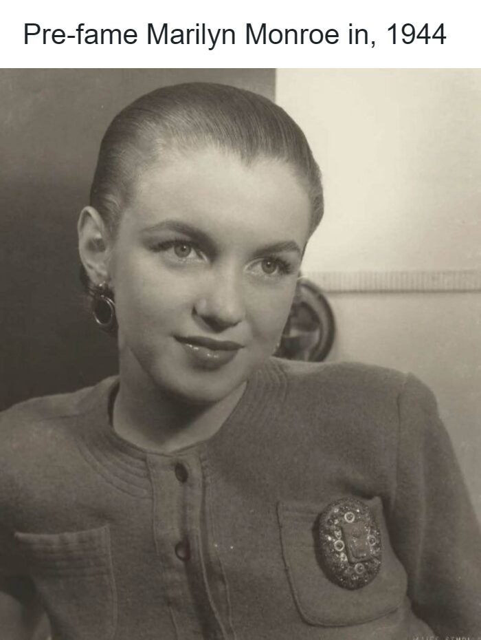 Portrait of pre-fame Marilyn Monroe in 1944, a remarkable photo showing her past.