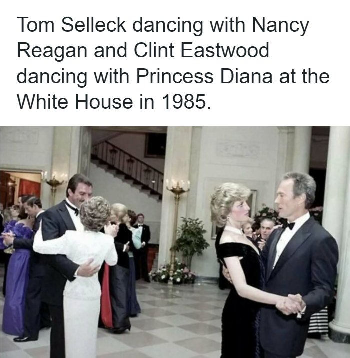 Tom Selleck dancing with Nancy Reagan and Clint Eastwood dancing with Princess Diana in remarkable photos from 1985.