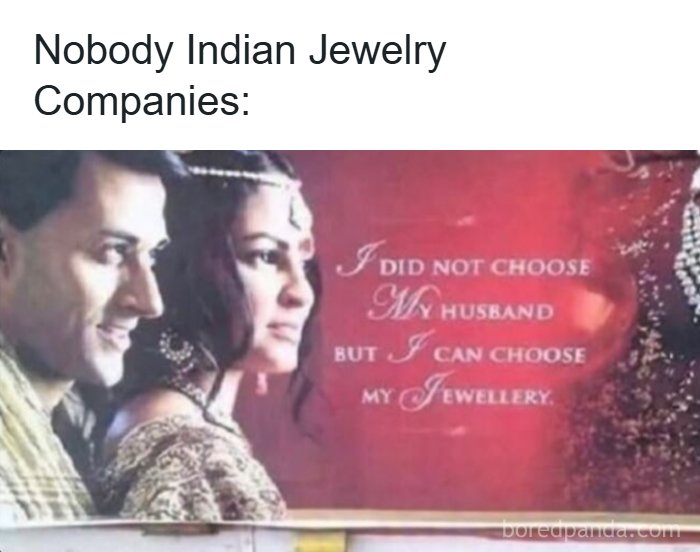 Funny Indian jewelry meme about choosing jewelry not husband