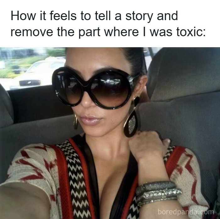 Kim Kardashian in oversized sunglasses showcasing funny memes of self-assured women