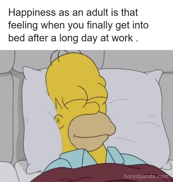 Homer Simpson peacefully relaxing in bed after a long day at work relatable meme