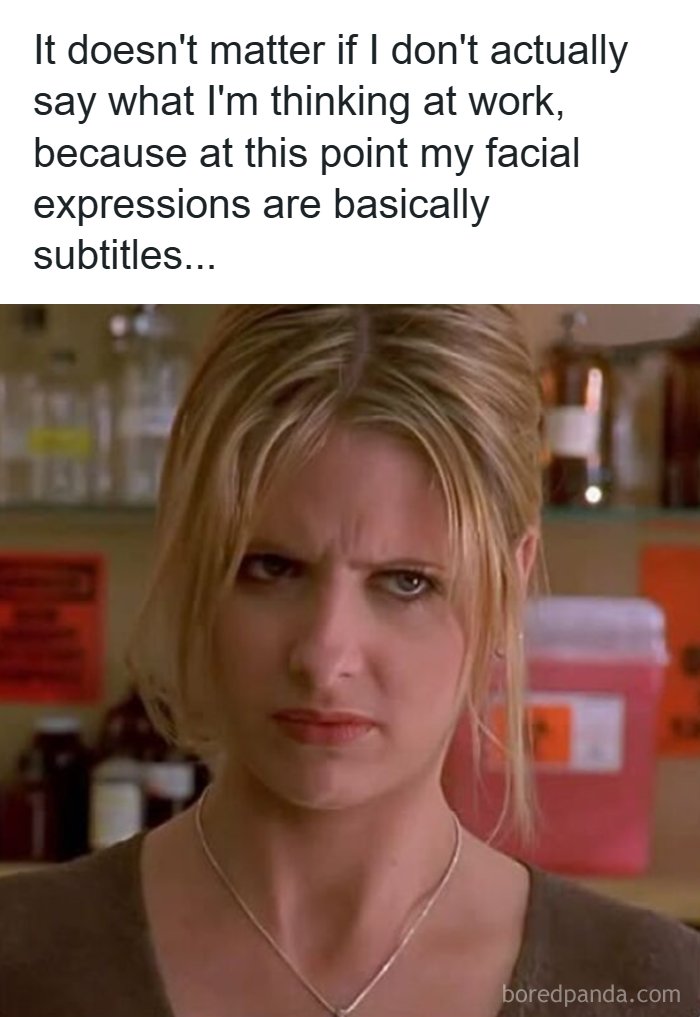 Woman making a frustrated facial expression about working for a living