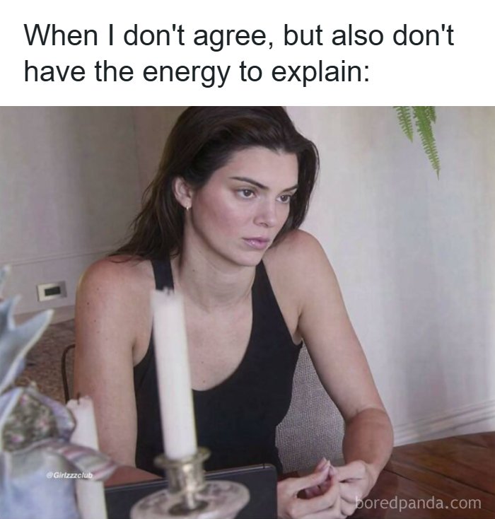 A tired woman staring blankly, illustrating funny memes about being a woman