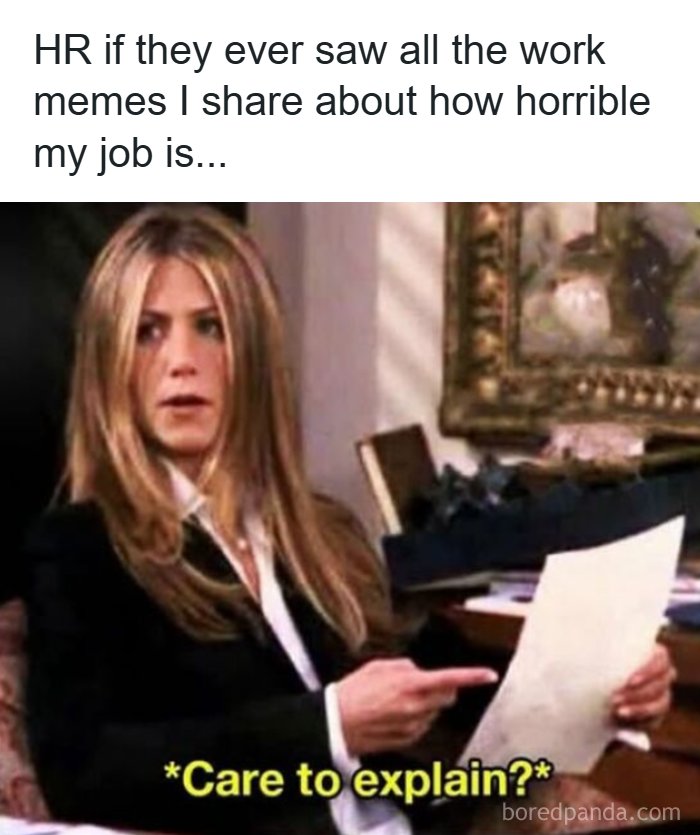 Woman pointing to a paper, questioning about work memes