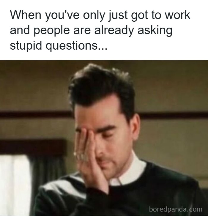 Man facepalming at stupid questions at work