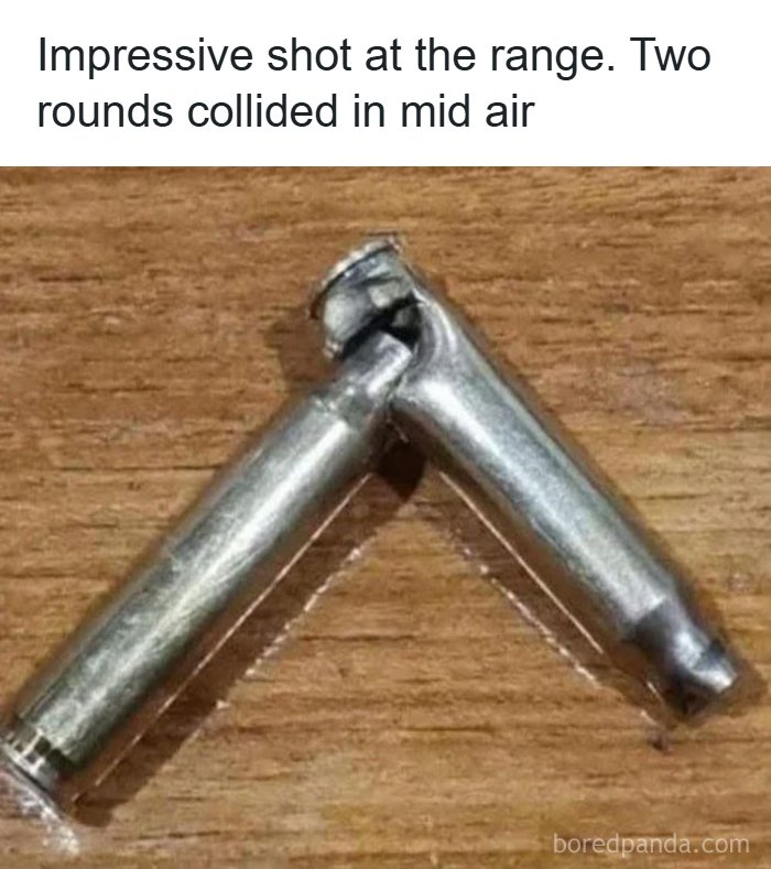 Two bullets shown colliding, an example of embarrassing lies or exaggeration, as alt text.