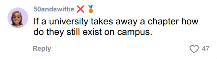 Comment questioning how fraternities exist without university chapter approval Comment questioning how fraternities exist without university chapter approval
