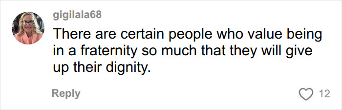 Social media comment on fraternity hazing and loss of dignity Social media comment on fraternity hazing and loss of dignity
