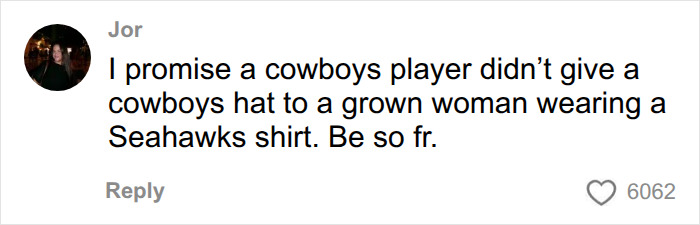 Social media comment explaining who got the NFL hat at the match. Social media comment explaining who got the NFL hat at the match.