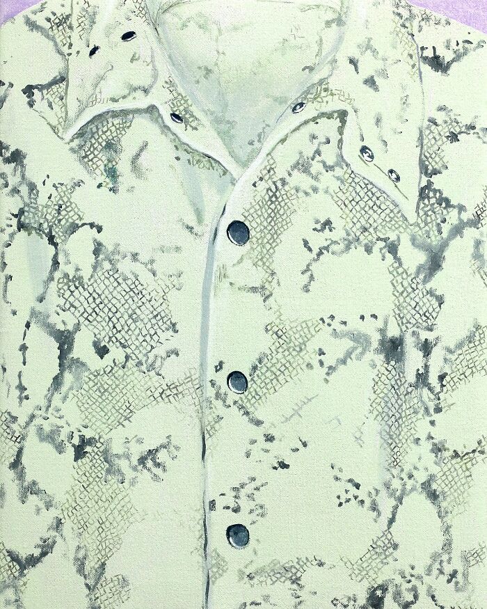 A fur coat with a subtle snake-skin pattern, transformed into a striking portrait of identity.